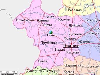 Почеп на карте с сайта mojgorod.ru 